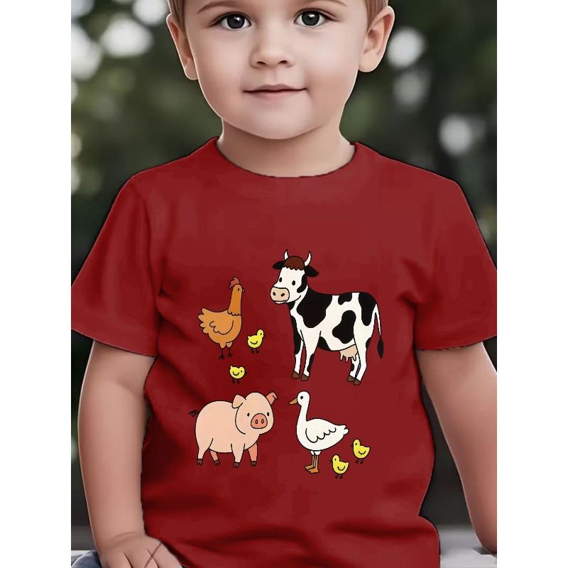 Boys Farm Animal Print Crewneck Summer Short Sleeve T-Shirt