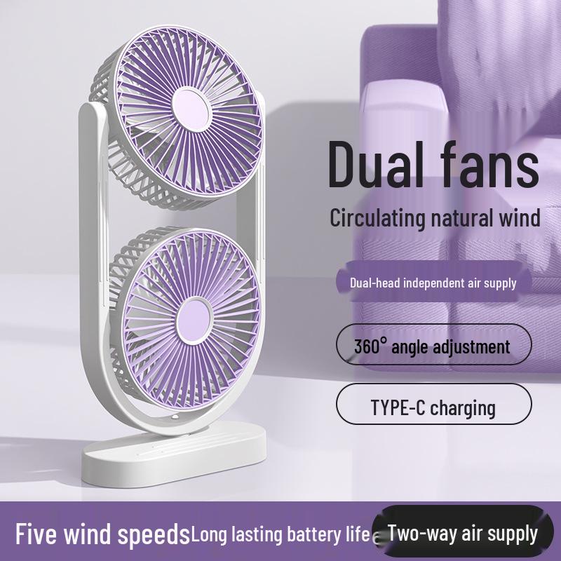 New Rechargeable Dual-Head Desktop Fan with Adjustable Eight-Inch Air Circulation and Long Battery Life for Home Use