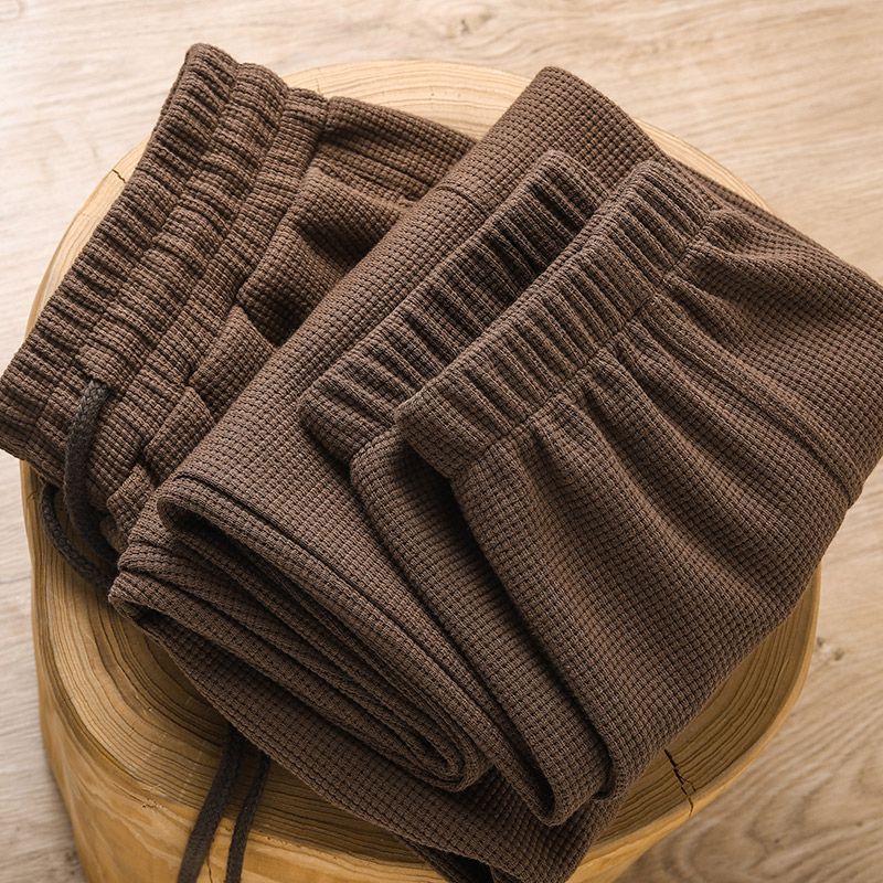 Women's High-Waisted Waffle Harem Pants - Loose, Cuffed, Casual Style for Spring and Autumn