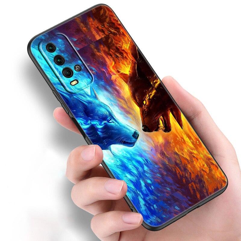 Tier Wolf Kunst Silikon Telefon Fall Für Xiaomi Redmi Hinweis 11 10 9 8 Pro 11T 10T 10S 9S 8T 9 9A 9C 9T Schwarz Soft Cover Coque