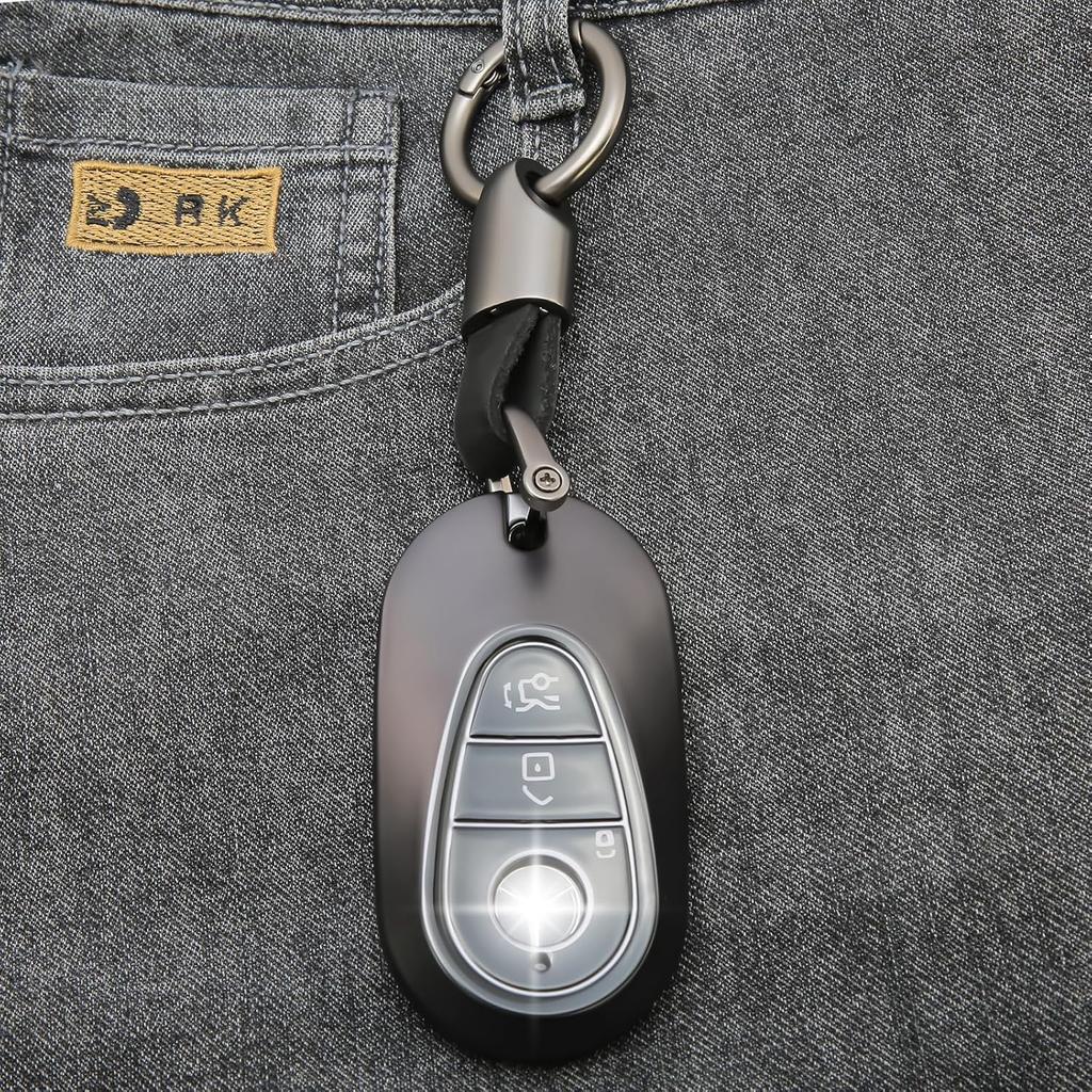 for Mercedes Benz Key fob Cover with Metal Keychain Case Key Shell Protector Compatible with -2025 E/C/S-Class EQE/EQS/GLC/Maybach