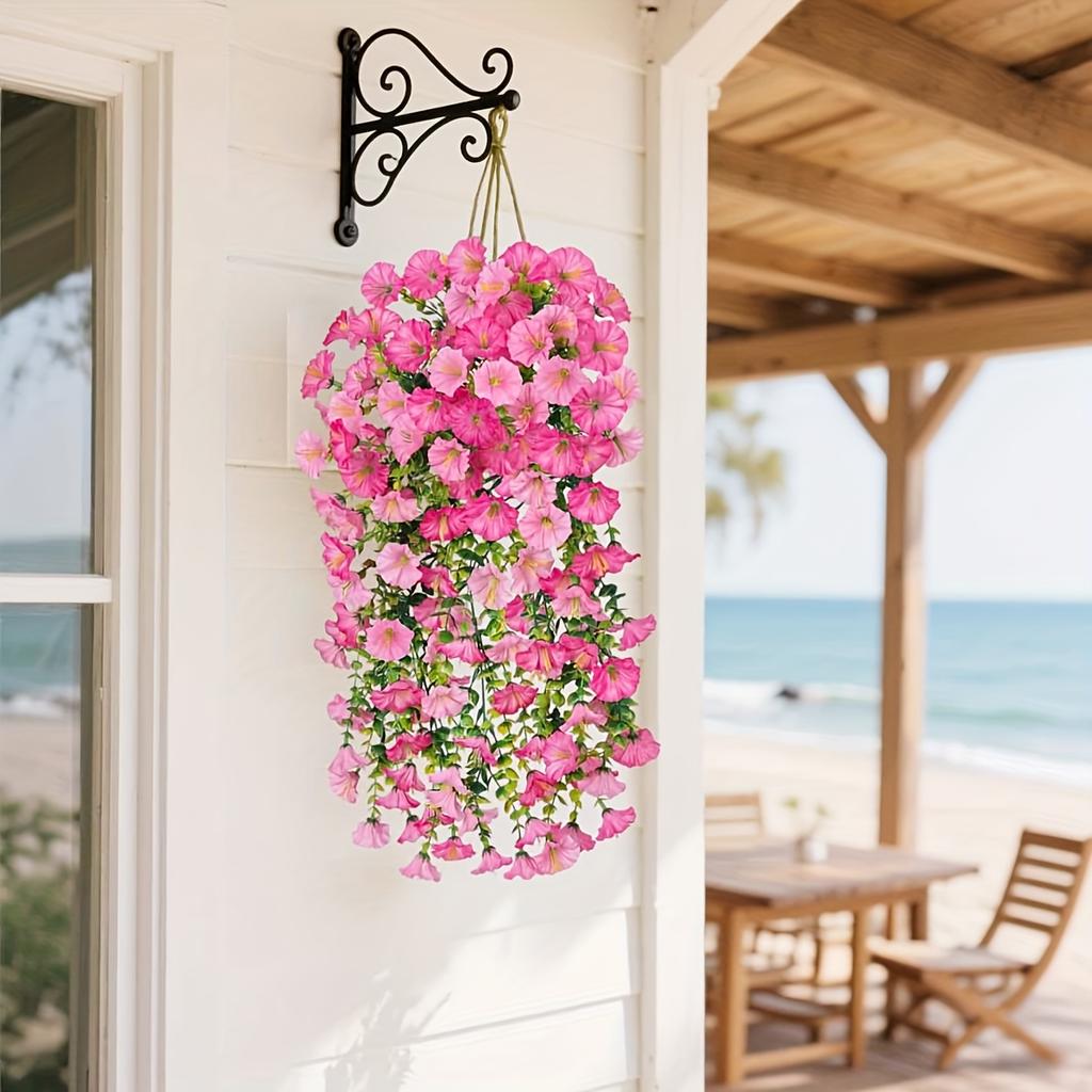 4 Bundles  Artificial Morning Glory Flowers Outdoor Fake Wildflowers For Garden Porch Home Hanging Decor Spring Summer