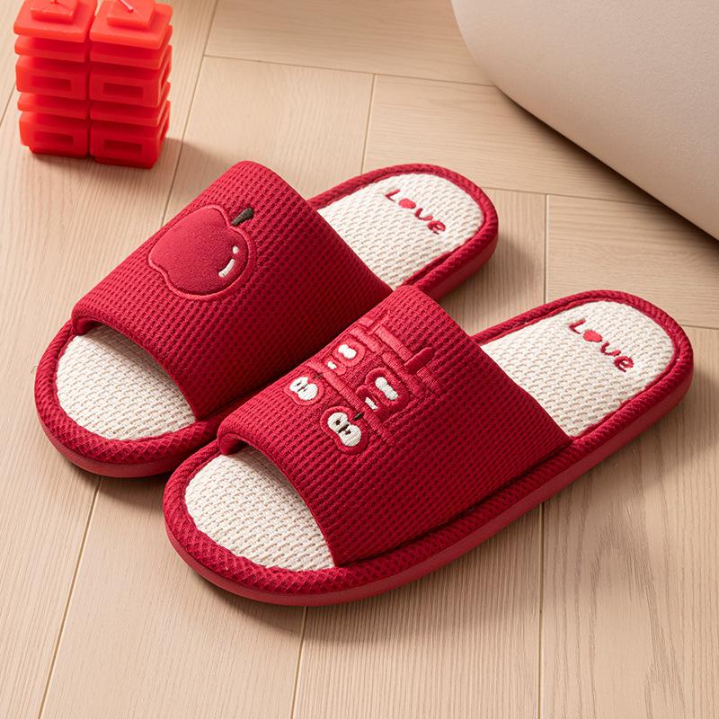 Wedding Slippers Autumn Winter Luxury Red Couple Matching Anti-Slip Breathable Men'S Women'S Home Comfort House Slippers Shoes