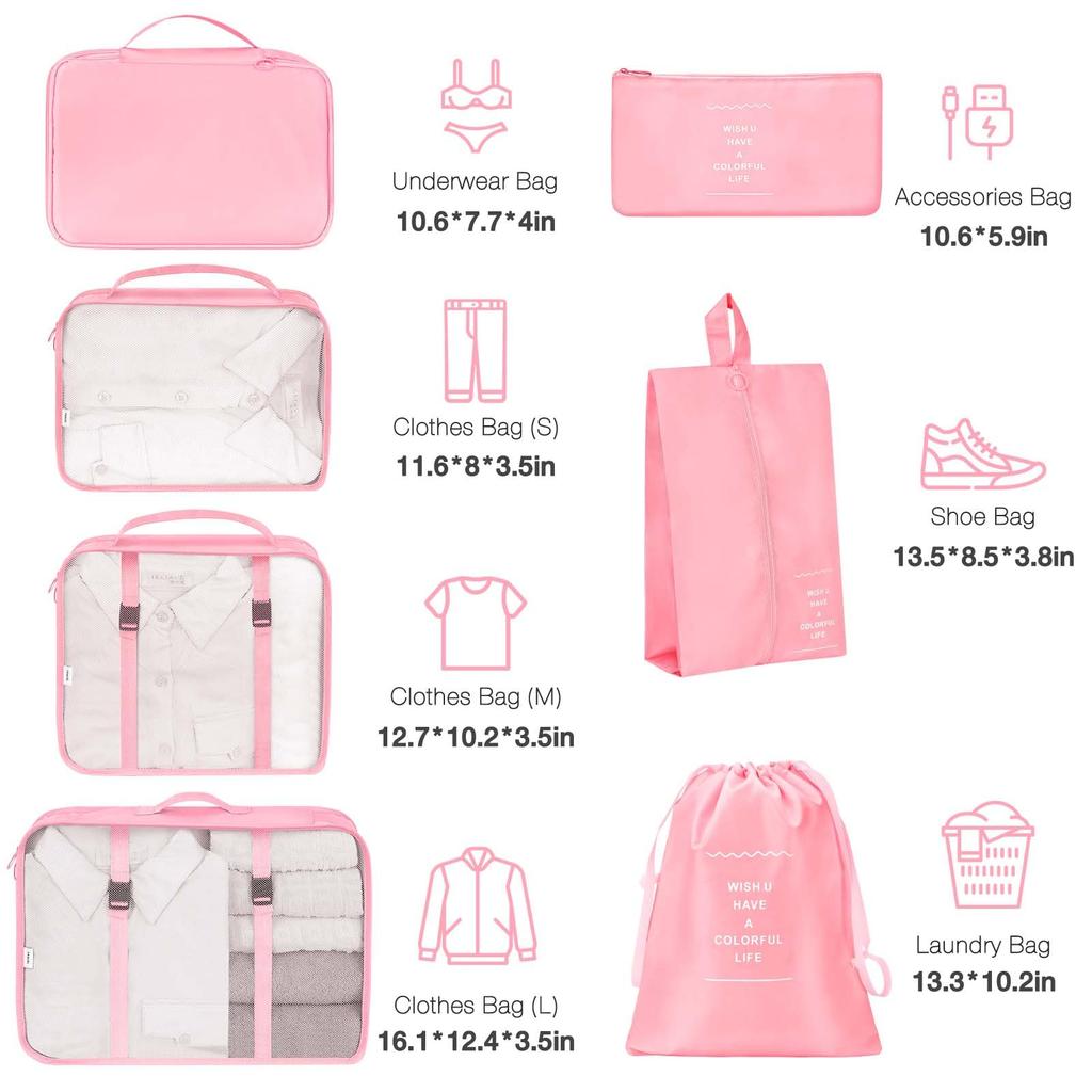 7pcs Cubes for Suitcases,Packing Cubes with Shoe Cosmetics Clothing Accessories Bags Packing Cubes for Travel Luggage Organizer