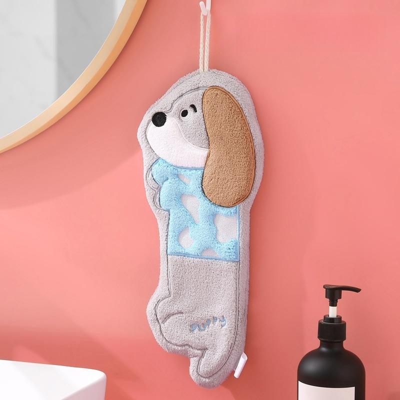 

1 шт. Милое мультяшное подвесное полотенце из кораллового флиса, утолщенное, впитывающее, быстросохнущее, детское полотенце-платок