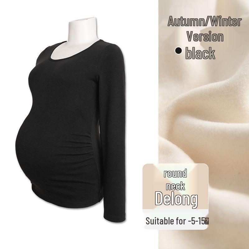 

Plus Size Maternity T-Shirt: Semi-High Neck, Long Sleeve, Abdomen Support, Slimming, Autumn/Winter Style. M 80-105 lbs