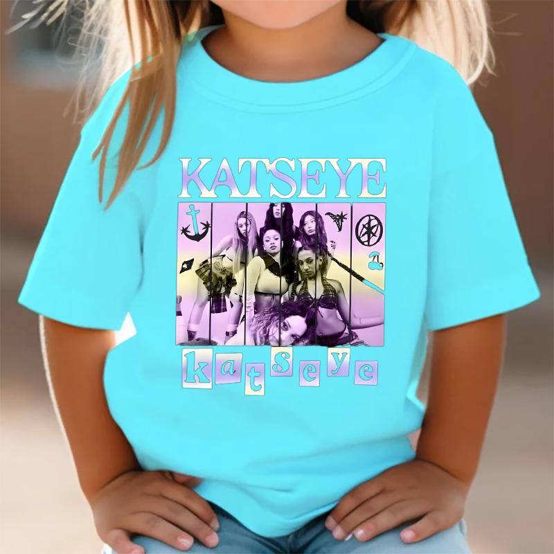 Girl Group KATSEYE Print T-Shirt Boys Girls Casual Tee Shirts Summer O-Neck Tops 2026 Summer Short Short Fashion Kids Clothes