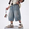 Sommer Kinder Lockere Gerade Gebogene Jeansshorts Für Teenager Jungen Elegante Einfarbige Blaue Denim-Shorts Kinder Capri-Hose Alter 5-14J