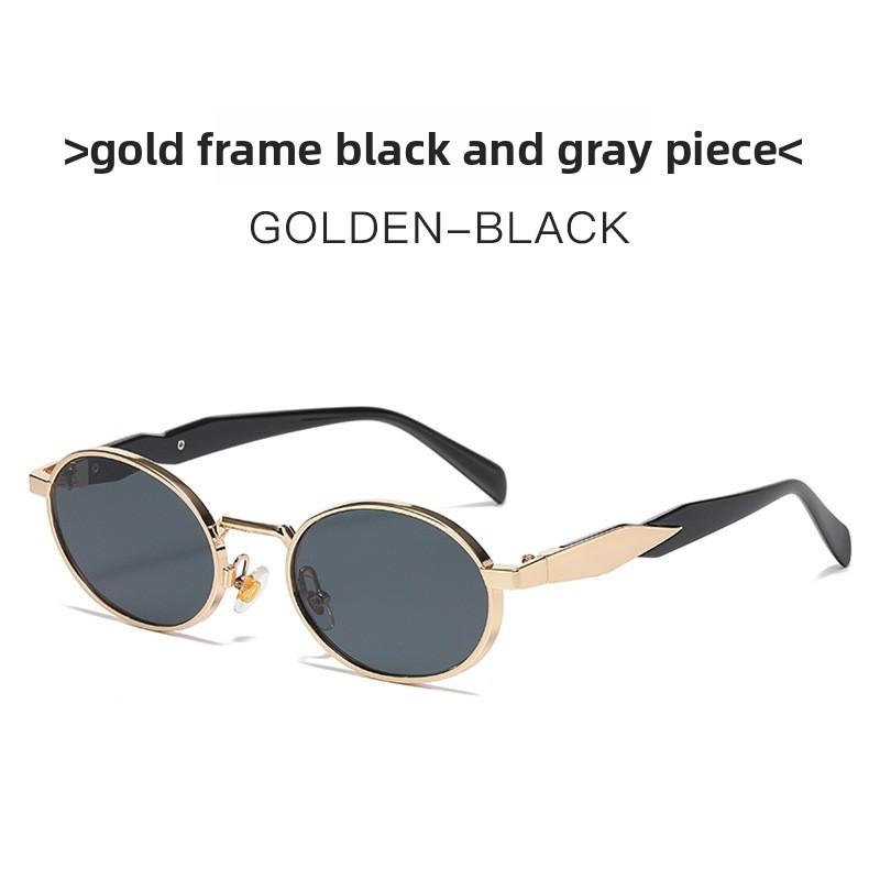 European Style Metal Oval Sunglasses With Uv400 Protection For Fashionable Outdoor Activities