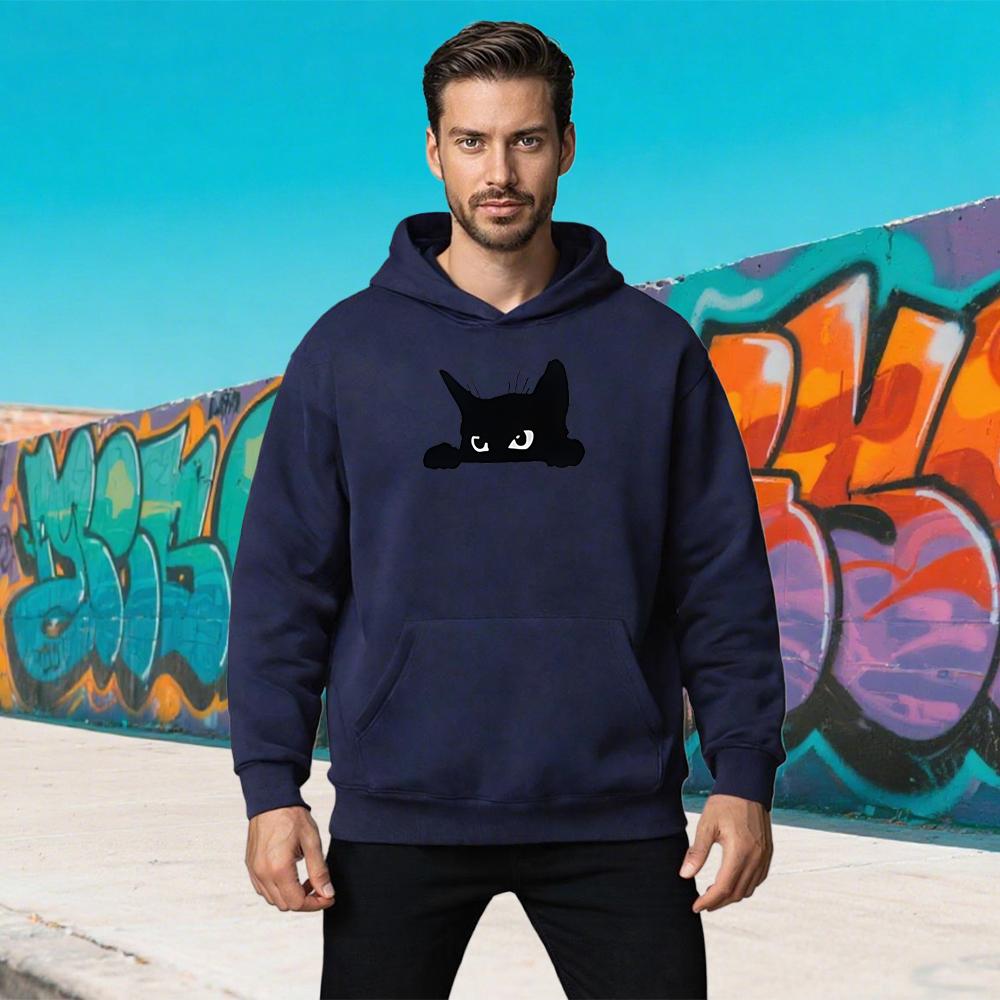 Black Cat Gaze Cartoon Hoodie Anime Printing Cute Sweatshirt Funko Pop Casual Clothing Moletom Kawaii Pullovers Soft Comfortable