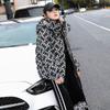 Casaco curto de inverno elegante estilo coreano com estampa e capuz para mulheres