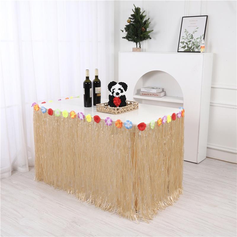 Hawaiian Hula Table Skirt Decor, Outdoor Party Tassel, 275cm x 75cm