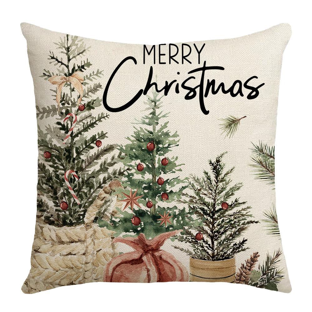 Christmas Atmosphere, Festive and Warm Christmas Tree Decoration, Linen Pillow Case, Home Bedroom Sofa Cushion
