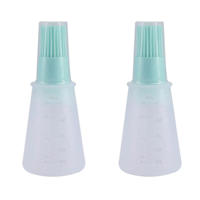 

2Pcs Silicone Oil Bottle With Brush Grill Oil Brushes Liquid Oil Pastry Brush High Temperature Resistant Kitchen Baking BBQ Tool