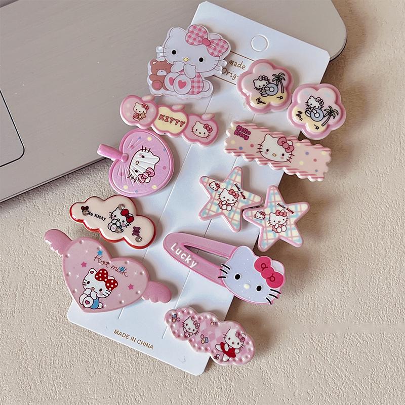 10Pcs Hellokitty Cute Headwear Children'S Acrylic Hair Clip For Girls Kuromi Forehead Hair Clip Melody Bangs Clips