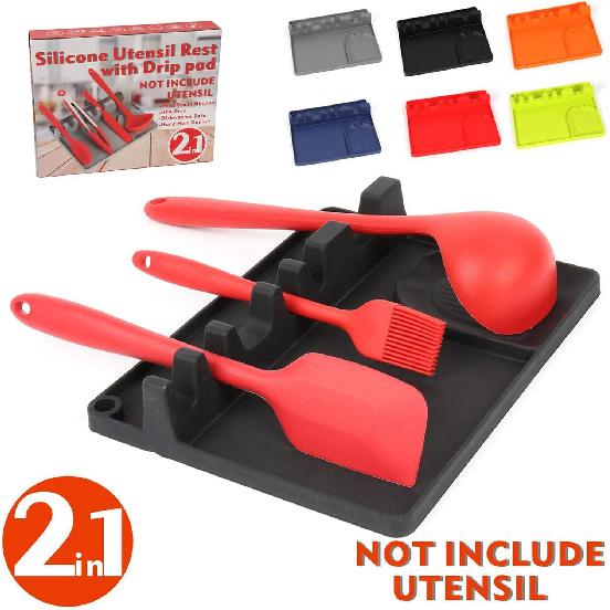Spoon Rest & Spoon Holder for Stove Top, Silicone Utensil Rest with Drip Pad, Kitchen Spoon Holder, Silicone Kitchen Utensils for Spoons, Ladles,