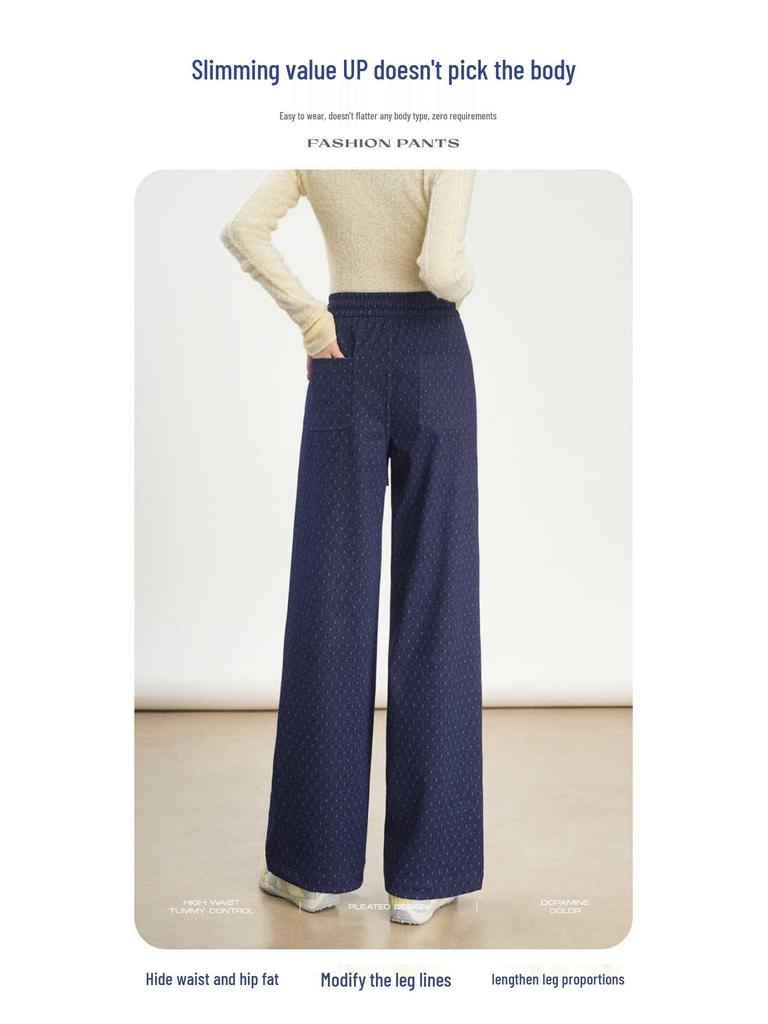 White Five Geese Polka Dot Jacquard Denim Wide-Leg Pants for Women - Autumn/Winter 2025