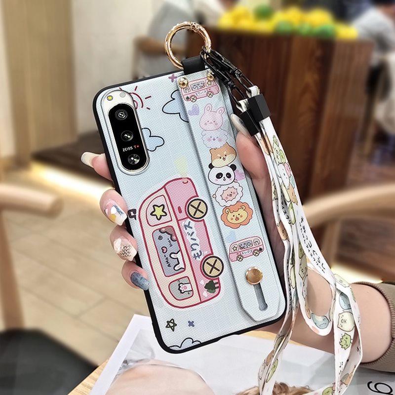 Anti-dust Soft Case Phone Case For Sony Xperia5 IV Kickstand Phone Holder Cartoon Fashion Design Waterproof Wrist Strap