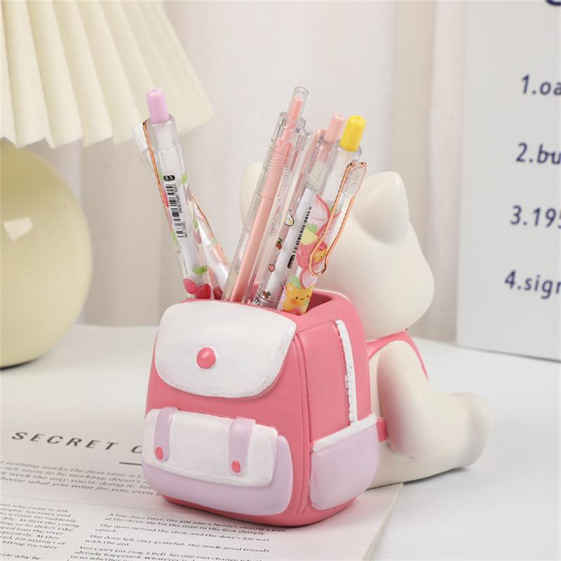 1pc Cat Pen Holder Cute Pencil Holder Multipurpose Pen Storage Ornament Resin Desktop Storage Box Desk Organizer School Supplies