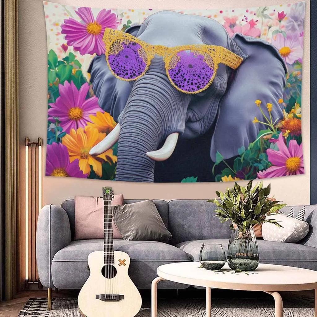 Vibrant elephant and floral pattern tapestrySoft polyester perfect for living room decor home office decor tapestry