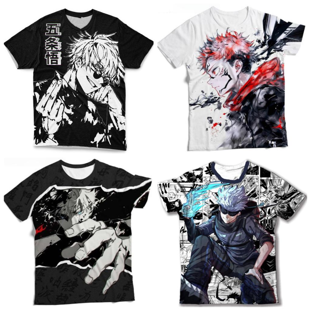 T-shirt Multistampa 3D Visivamente Accattivanti di Jujutsu Kaisen per Adulti e Bambini, Collezione Stregone Più Forte, Amici Pantaloncini