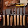 In-Stock Cheese Slicer Set with Rubber Wood Handle: Titanium-Plated Stainless Steel Cheese Knife, Butter Knife, Western Style Spreader, and Jam Knife.