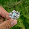 Natural Larimar 925 Silver Multi Stone Flower Mother Promise Throat Chakra Ring