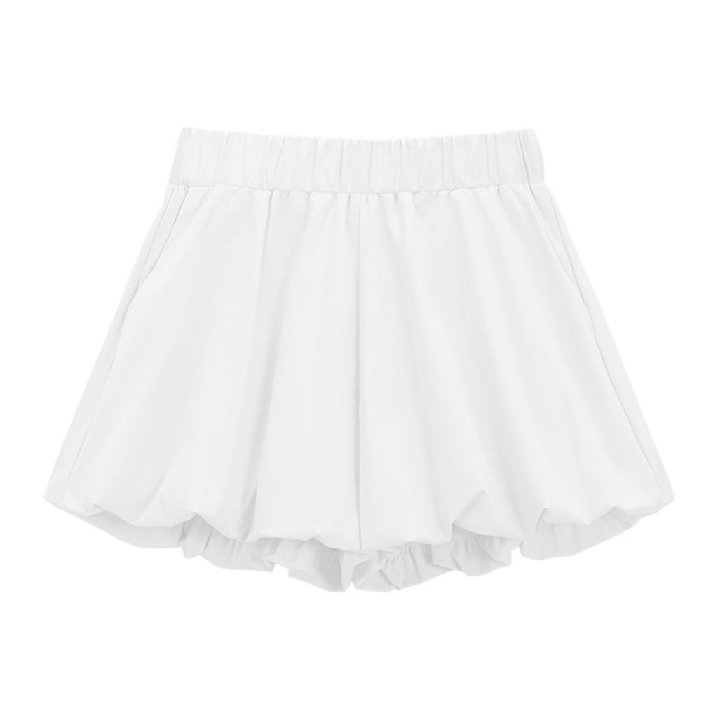 Women's High Waist A-Line Mini Skirt Solid Color Tiered Puffy Balloon Skirt Casual