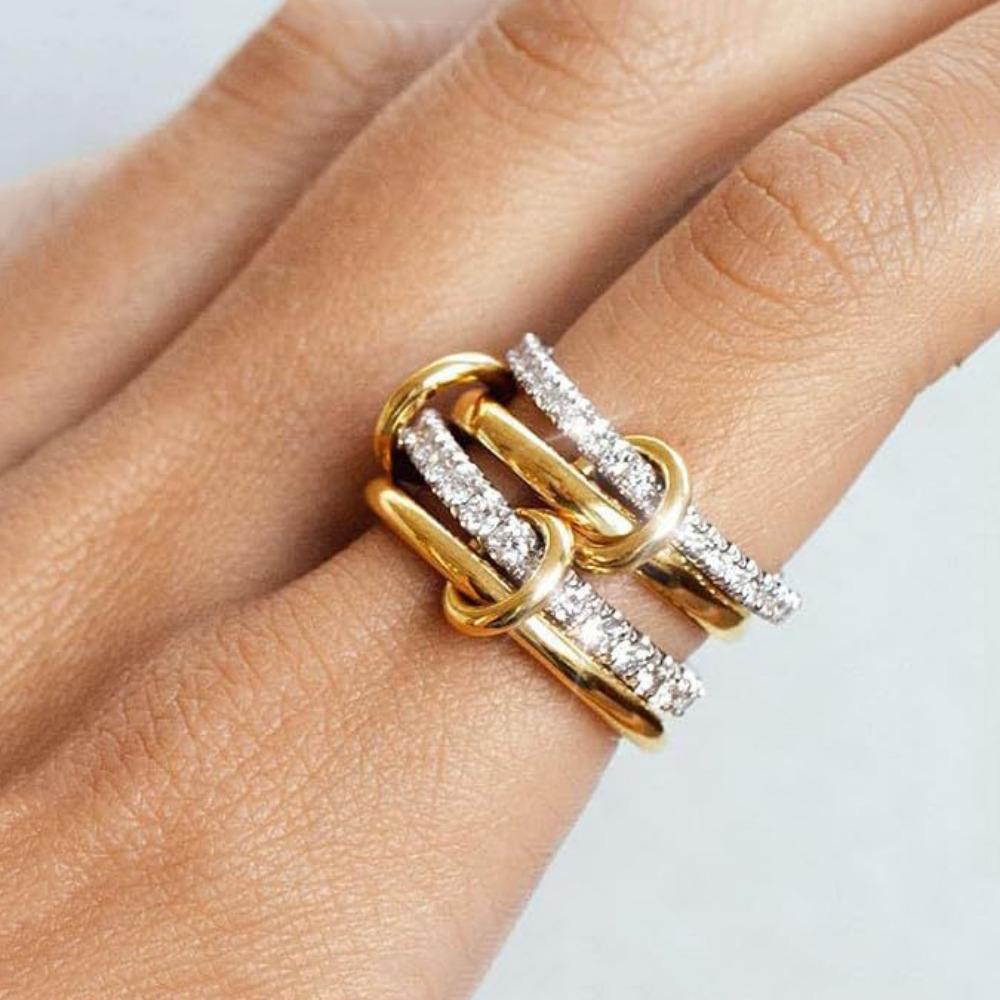 Three Layered Ring Stackable Rings Metal Multi-Link Connected Rings Geometric Knuckle Ring  Women