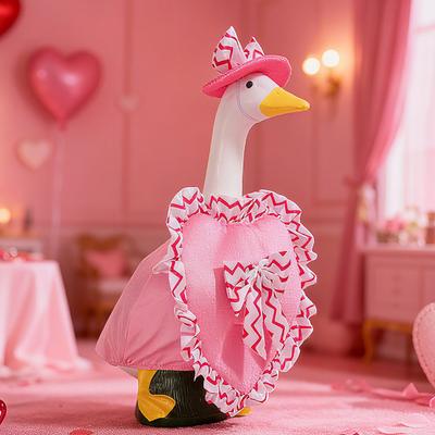 1 Set Valentine's Day Porch Goose Outfit 23 Inch Goose Costume Heart Themed Apparel Set Hat And Ruffle Heart Garment for Yard Porch Lawn Outdoor