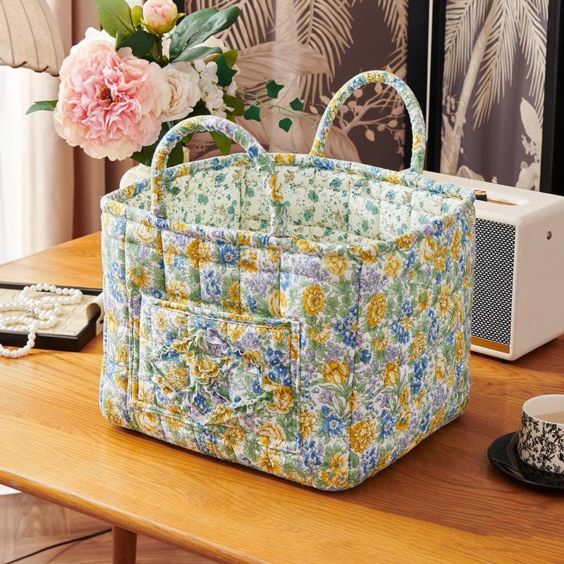 Floral Large Capacity Fabric Laundry Hamper with Easy Carry Handles Rural Pastoral Style Clothing Storage Baskets Home Organizer