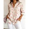 Women's Long Sleeve Floral Print Button Down Casual Shirt Elegant Daily Blouse Tops in Blue for Spring Summer