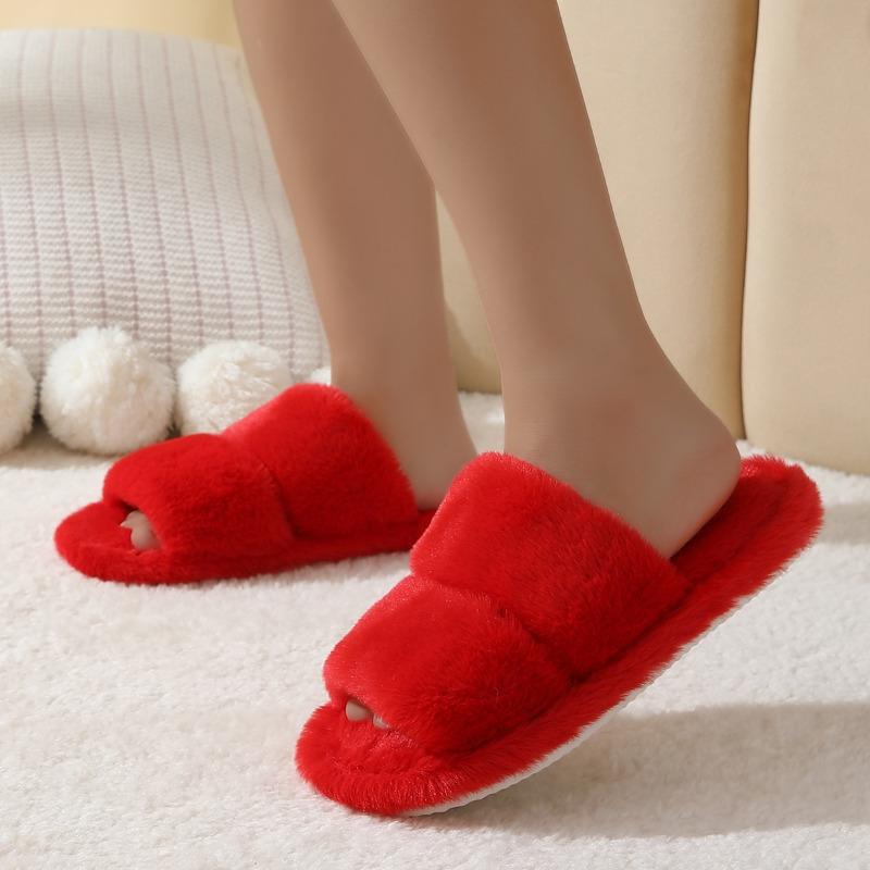 New leopard print fluffy slippers women's new flat-bottomed comfortable home plush cotton slippers
