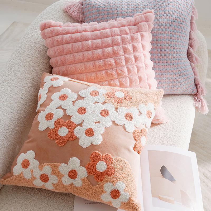 1pc, Daisy Floral Embroidered Throw Pillow Cover Cushion Pillow Case For Sofa Living Room, Home Decor Room Decor, Without Pillow Insert