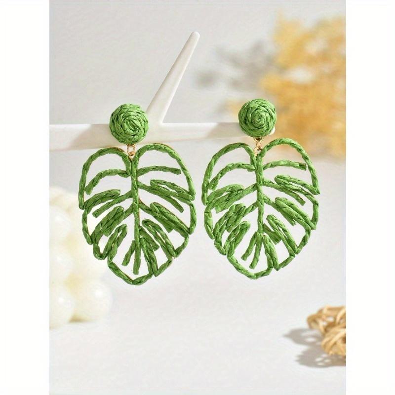

1 Pair Handmade Woven Colorful Leaf Earrings, Hollow Out Design, Casual & Versatile, Suitable for Summer, Parties, Vacations one-size зелений