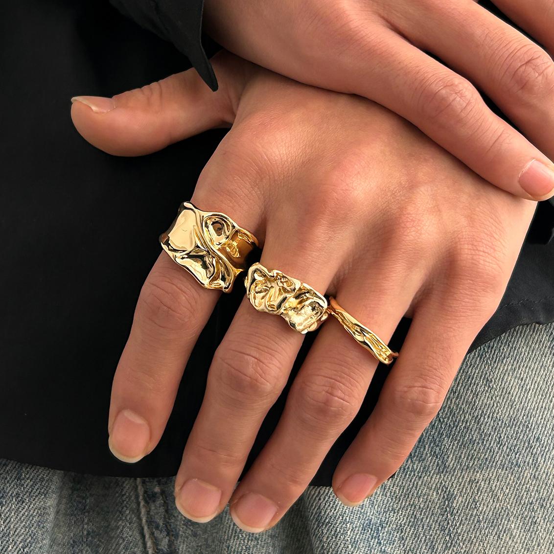 

PuRui 3Pcs/Set Gold Color Vintage Rings Finger for Women Men Punk Irregular Unique Rings Creative Aesthetic Zircon Accessories