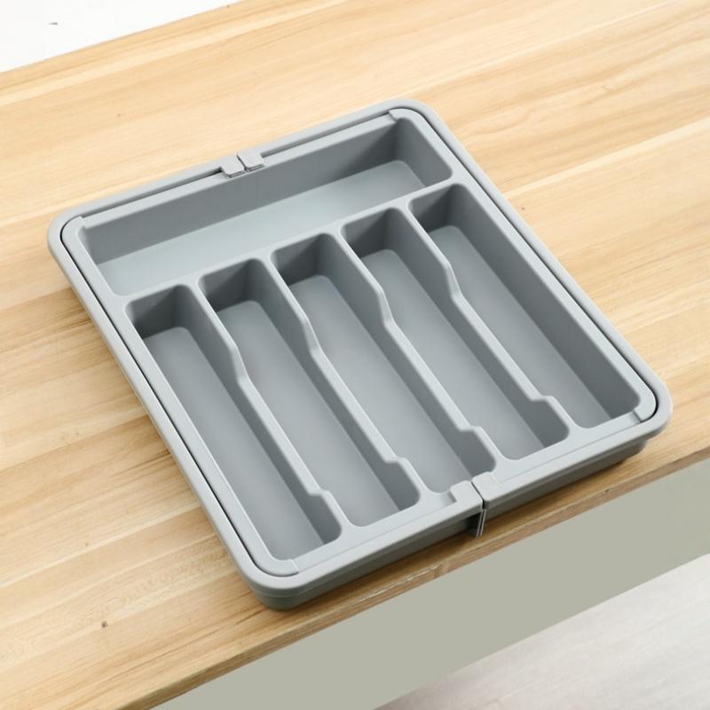 Expandable Drawer Organizer, Knife and Fork Storage Box - Adjustable Plastic Utensil Tray, Suitable for Kitchen Cutlery