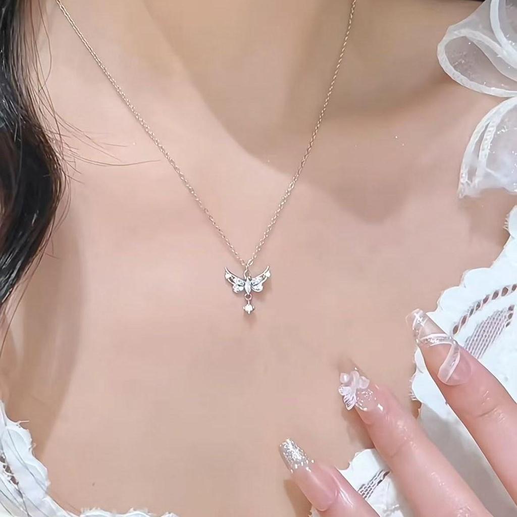 Vergoldete Schmetterling-Liebes-Anhänger-Halskette mit Quaste Schlüsselbein-Kette für Damen