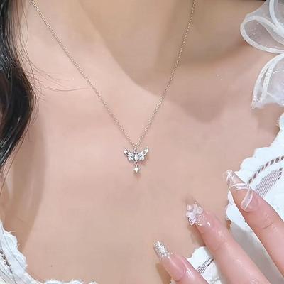 Vergoldete Schmetterling-Liebes-Anhänger-Halskette mit Quaste Schlüsselbein-Kette für Damen