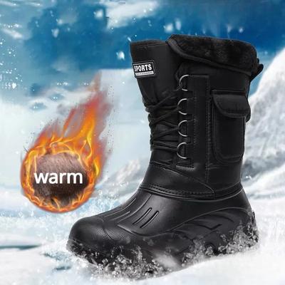 Botas de neve impermeáveis para homens inverno Botas de pelúcia tornozelo 2024 novo Camuflagem antiderrapante Segurança homem Tênis Pesca Trabalho Caminhadas Botas