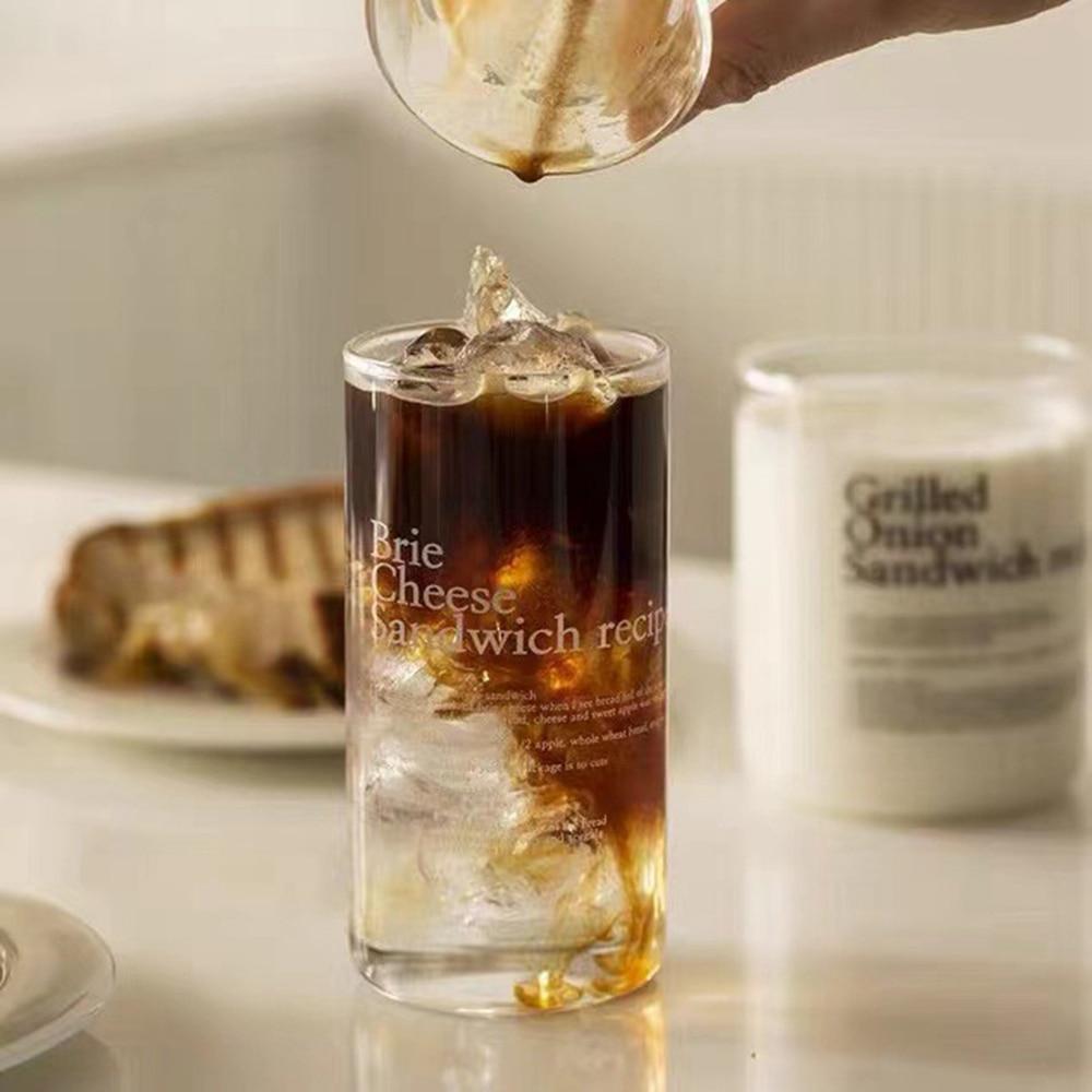 English Letter Glass Cup for Coffee Wine Beer Milk Water Boba Tea Juice Clear Glass Mugs Simple Ice Drinking Cup Gift