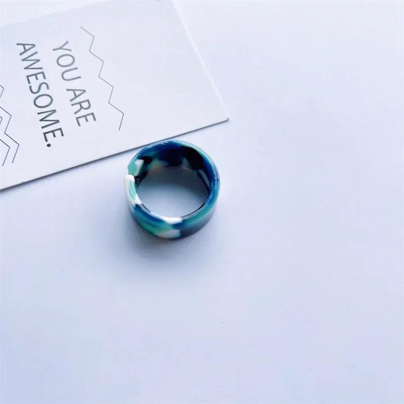 Colorful Open Marbling Ring Aesthetic Acetate Colorful Acrylic Thick Round Rings for Women Girls Jewelry Accessories Gifts