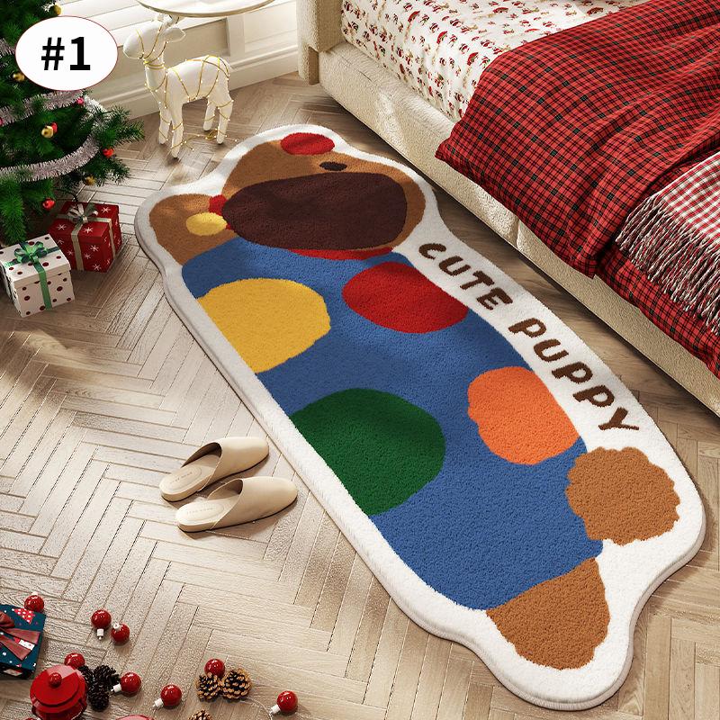 Faux Cashmere Rugs Christmas Decoration Rug Cartoon Dog Bedroom Carpet Rugs Imitation Cashmere Floor Mats Soft Non-slip Bath mat
