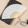 Breathable Lace Fabric Foldable Hand Fan Vintage Dancing Party Props Fabric Handheld Fan Home Decoration Festival Gift