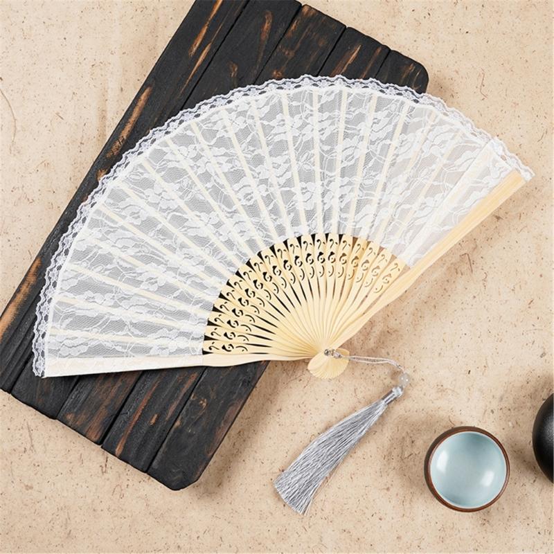 Breathable Lace Fabric Foldable Hand Fan Vintage Dancing Party Props Fabric Handheld Fan Home Decoration Festival Gift