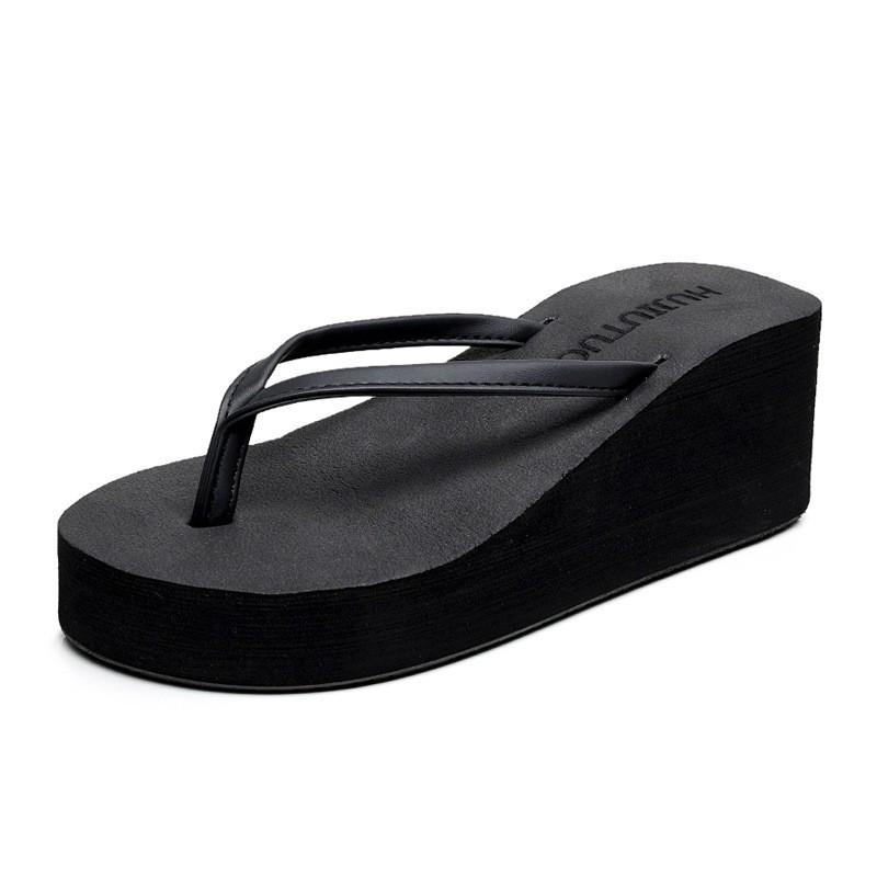 Student Women's Summer Non-Slip Toe-Post Slippers - Korean Style Wedge Heel with Thick Sole.
