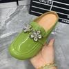 Chinelos Femininos Florais da Moda Tamanho Grande Casuais Meio Chinelo Sapatos Femininos de Couro Patente Sola Macia Sandálias Femininas Sapatos de Verão