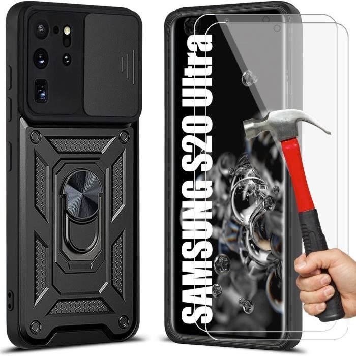 Case and Tempered Glass - BOOLING - for Samsung Galaxy S20 Ultra - Black - Anti-Scratch - Sliding Camera