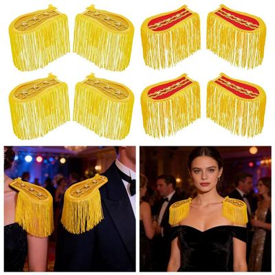 1Pair Multipurpose Shoulder Pad Epaulettes Colorful With Star Tassel Fringe Epaulets Brooch Board Jackets Overcoats Epaulett