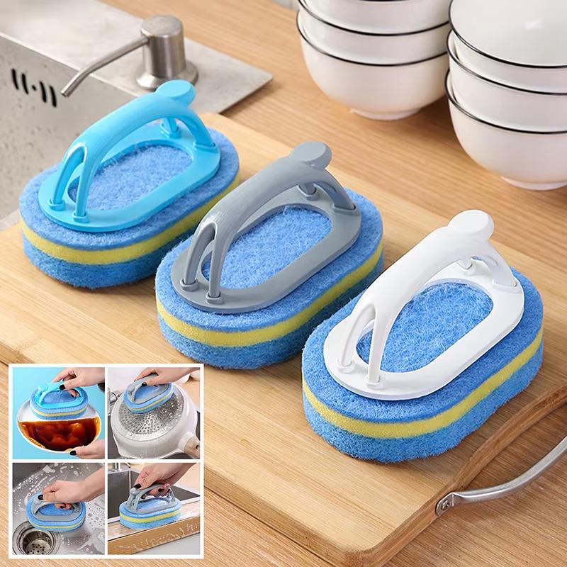 Cleaning Brush with Handle Kitchen Sponge Wipe Thickening Bathroom Tile Cleaning Sponge Household Stain Removal Clean Tools